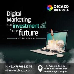 Online Computer Courses digital marketing ad with quote and Jaipur contact info.
